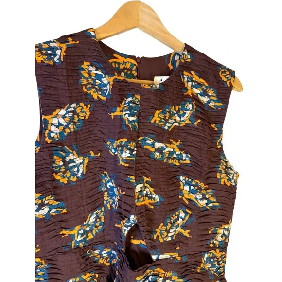 Atelier 1756 Brown Orange Butterfly Smocked Cutout Mini Cotton Dress XL NWT - Picture 6 of 13